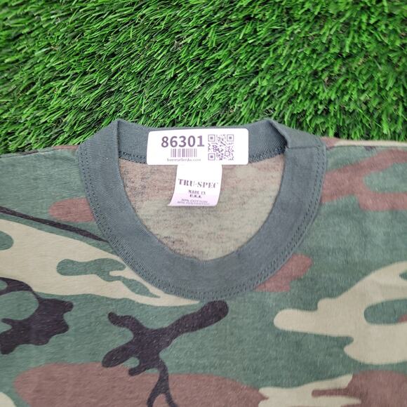 Vintage 90s Tru-Spec Woodland Camo Shirt Small 18x27 Green Brown - Picture 6 of 10